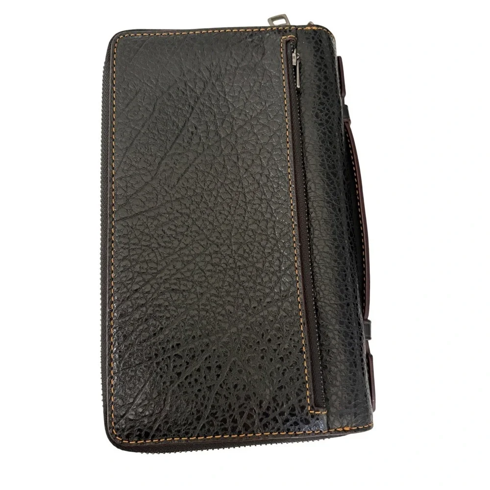 Coach Black Leather Double Zip Travel Organizer Wallet Wristlet EB7104